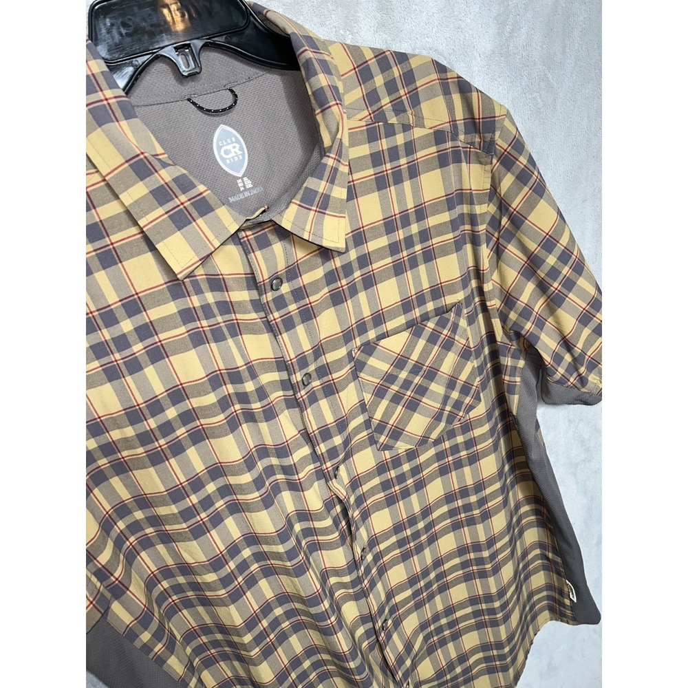 Club Ride Shirt Men's XL Brown Plaid Zip Pearl Snap Cycling Performance Biking